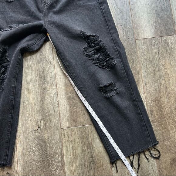 Shein Faded Black High Waist Distressed Wide Straight Leg Jeans Size Large - Picture 9 of 13